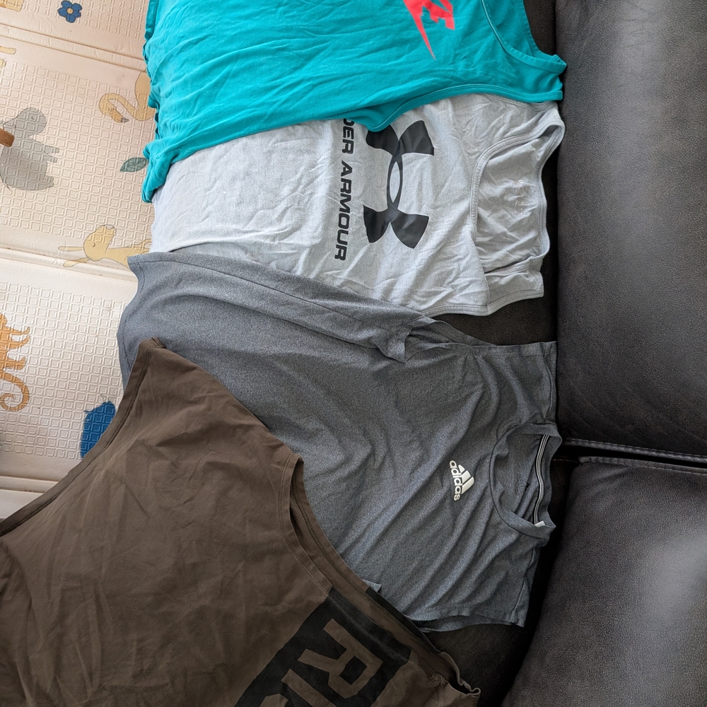 Bundle Qty 4, 1-Under Armour, 1-Rise, 1-Nike and 1-Adidas Tank Tops, Gym Ready.